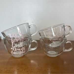 Dolly Parton Glass Mugs Pink Blue Butterfly Cup Of Ambition Always Love Set Of 4
